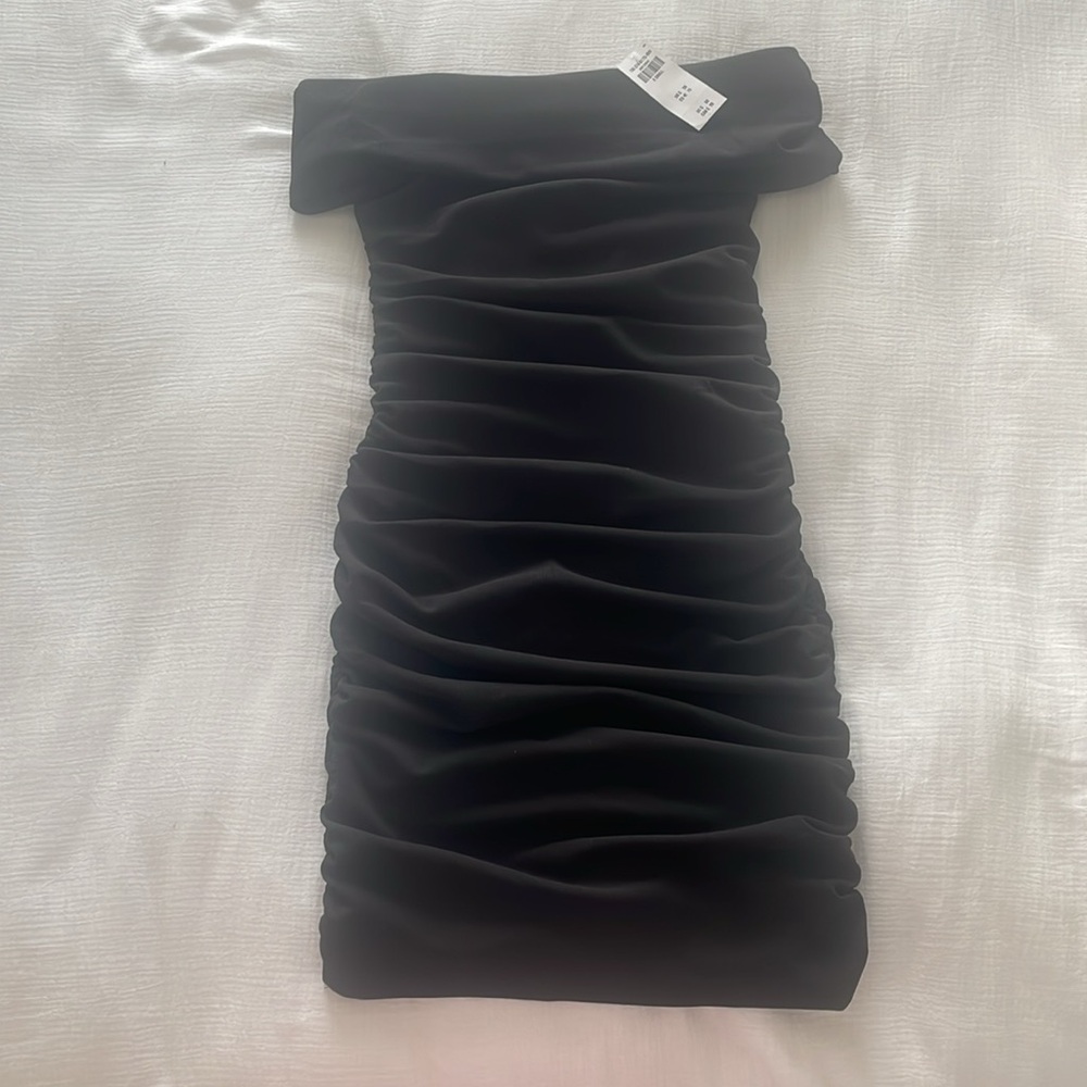 NWT Abercrombie and Fitch Dress black off shoulder rouching XS